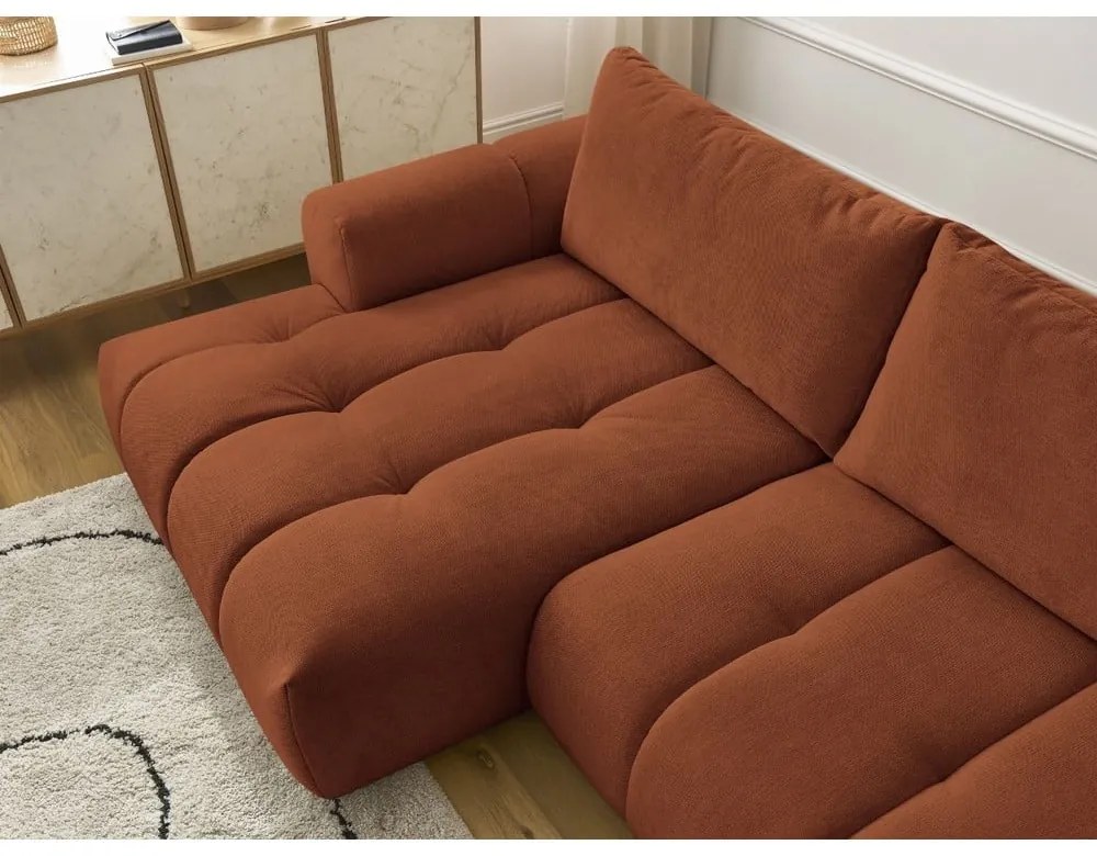 Rozkladacia/s úložným priestorom rohová pohovka v tehlovej farbe (ľavý roh/s leňoškou) Fuji – Bobochic Paris