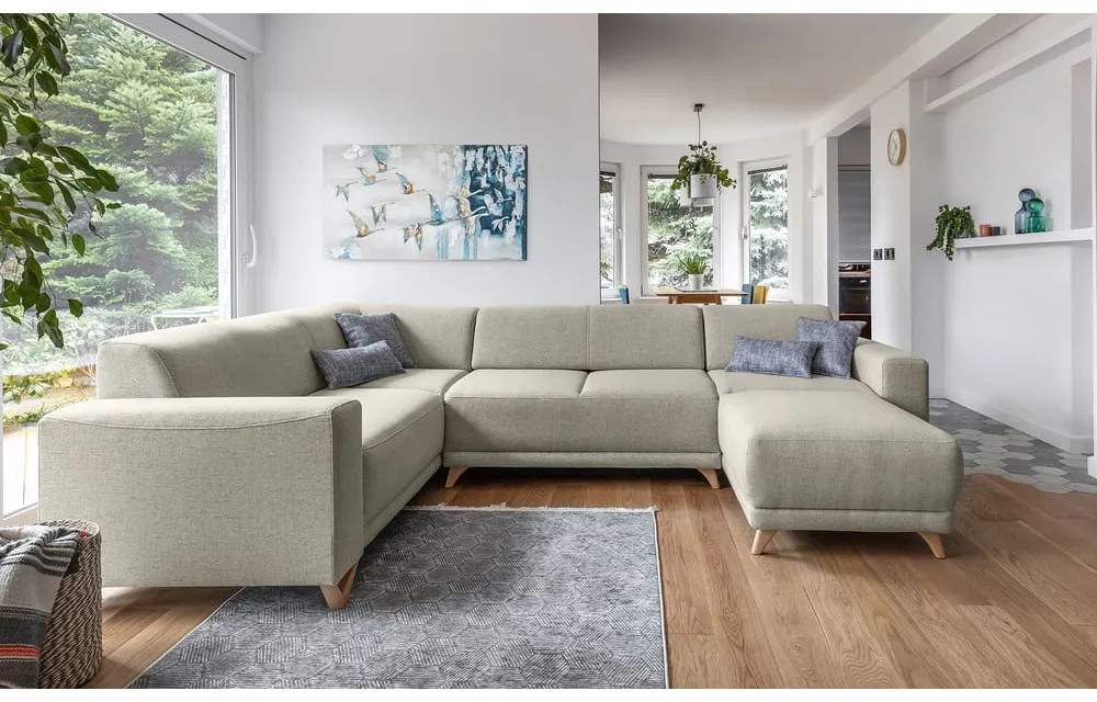 Béžová rozkladacia/s úložným priestorom rohová pohovka (ľavý roh/do tvaru "U") Classy Sophie – Miuform