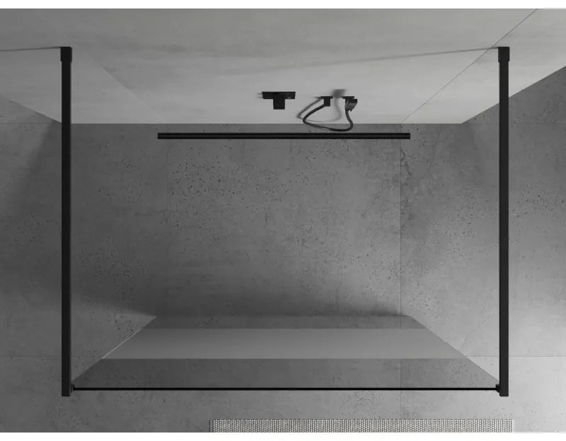 Mexen Kioto, priechodná sprchová zástena 140 x 200 cm, 8mm sklo číre/námraza, 2x čierna stabilizačná rozpera, 800-140-002-70-35