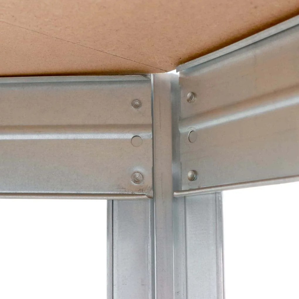 Rohový kovový regál RIVET, 180x90x45x64,5 cm, 4x HDF polica, zinok