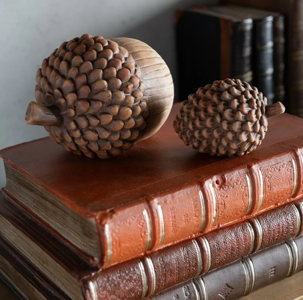 Set 2ks hnedá antik dekorácia šiška a žaluď - 15*10*9 cm