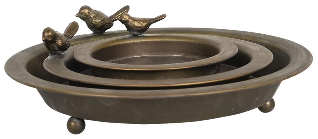 Kovové dekoračné misky s patinou a vtákmi (3 ks) - Ø 30 * 9 / Ø 22 * ​​7 / Ø 16 * 5 cm