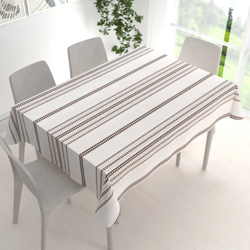 Biante Bavlnený obdĺžnikový obrus Sandra SA-618 Hnedý ľudový vzor na bielom 140x180 cm