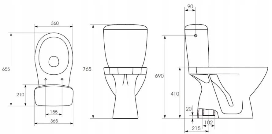 Cersanit Kaskáda, kombi wc so splachovaním 3/6l, vertikálny odpad + sedátko s polypropylénu, biela, K100-207