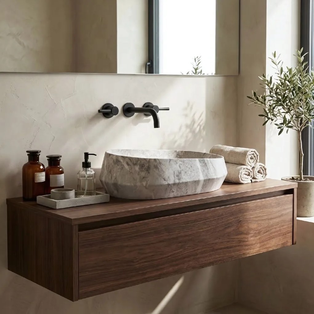 Rea Zoe Rock, umývadlo na dosku 550x355x170 mm, šedá-imitácia kameňa, REA-U0643