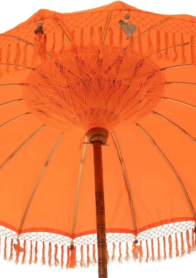 Oranžový slnečník so strapcami a drevenou tyčou Dayu Wood - ∅ 200*260 cm