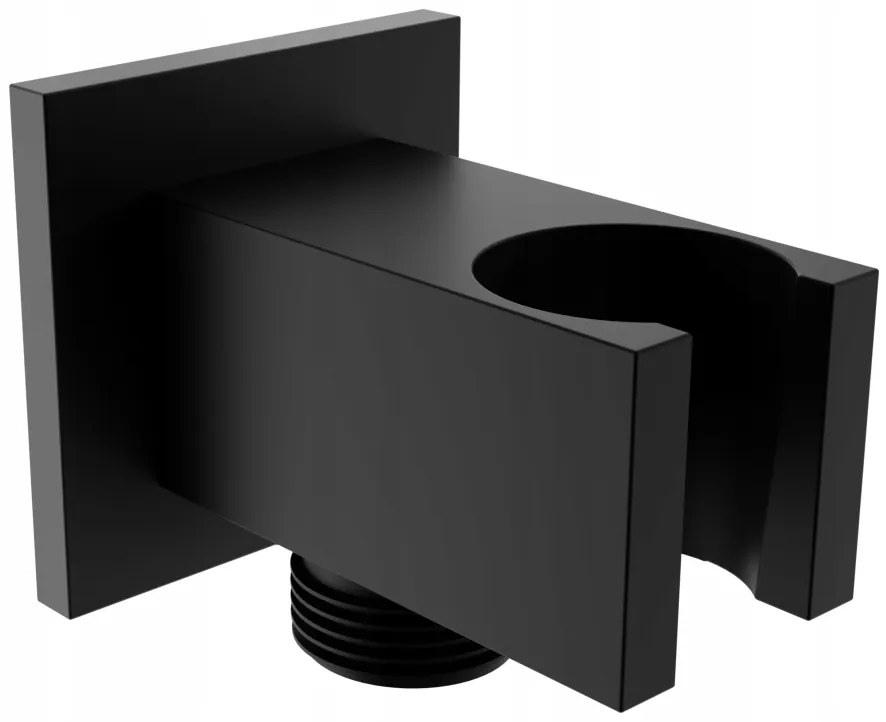 Stenový vývod s držiakom ručnej sprchy MEXEN CUBE - mosadzný - hranatý - čierny matný, 79300-70