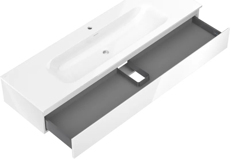 Mexen Orio, kúpeľňová skrinka 160 cm s umývadlom Vela, 1 zásuvka, biela lesklá, 91A10-16023-1-BF00-W23M00