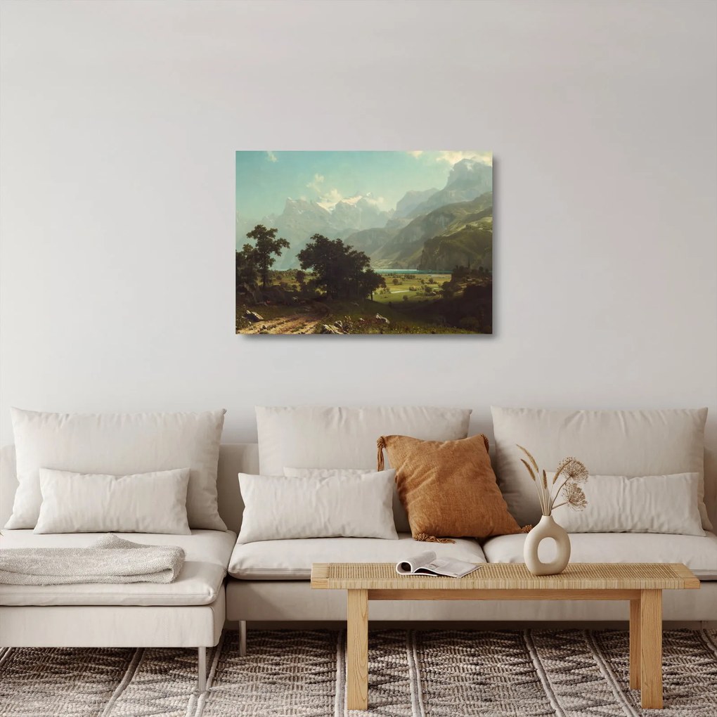 Sklenený obraz - Albert Bierstadt, Lake Lucerne, reprodukcia (70x50 cm)