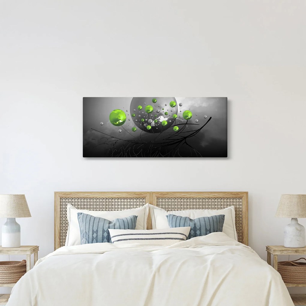 Obraz zelených abstraktných gulí (120x50 cm)