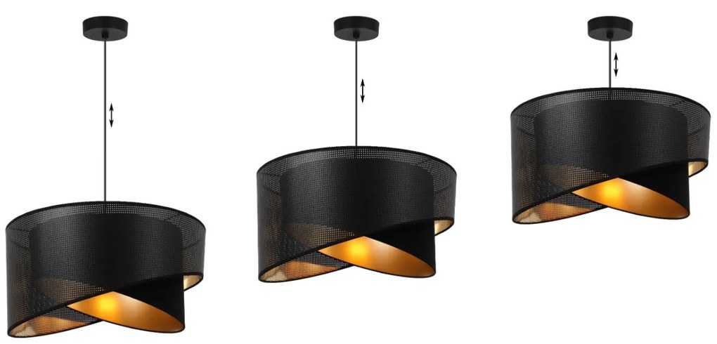 Závesné svietidlo Asti Duo1, 1x PVC/čierne textilné tienidlo, (fi 45cm), g, b