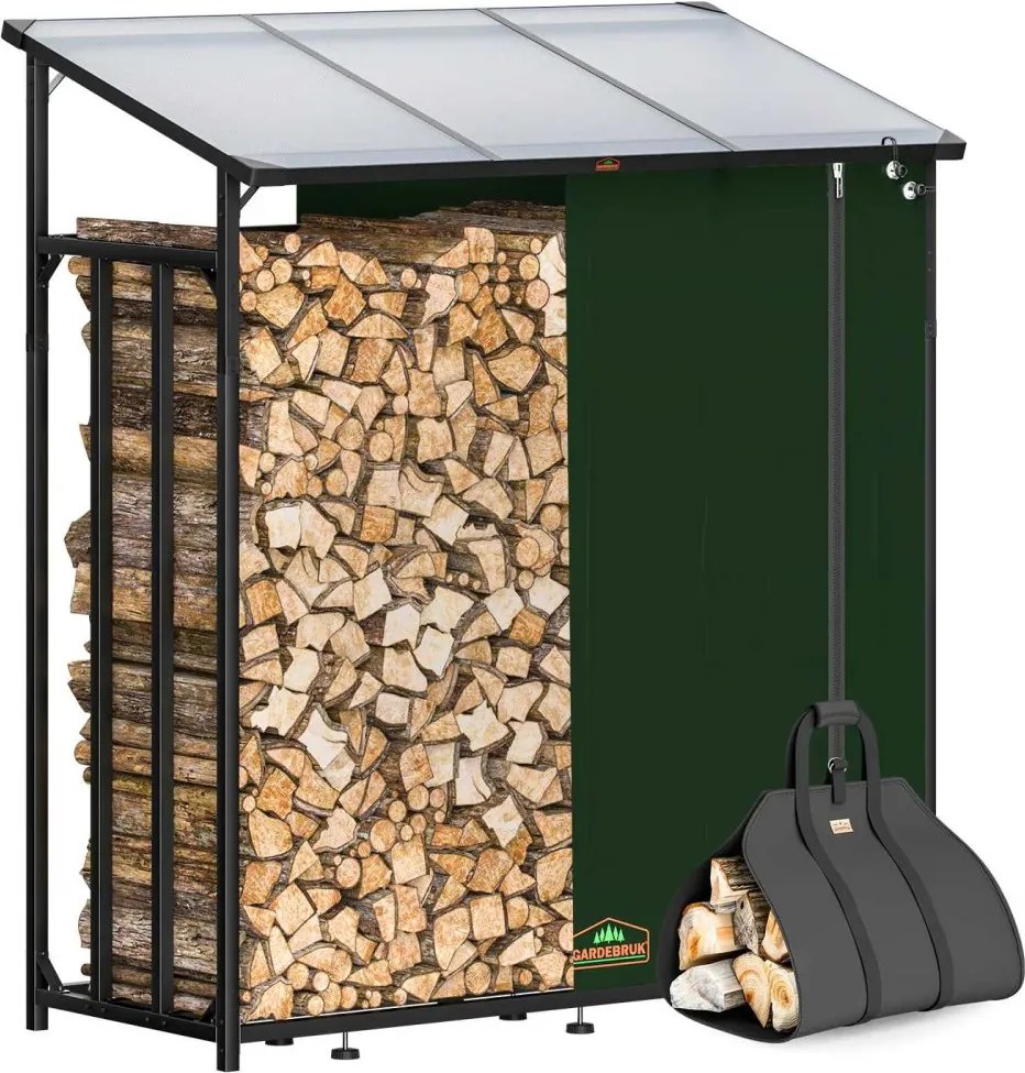 Stojan na drevo s krytom 198 x 163 x 70 cm + taška na drevo