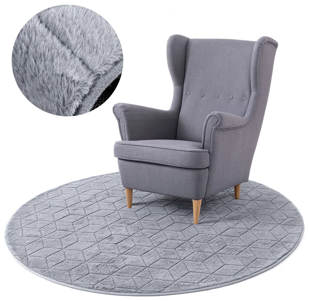 TZ Sivý okrúhly koberec 3D Rabbit Rozmer: 160 cm