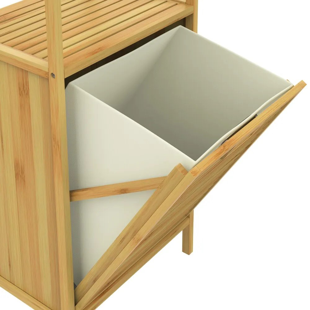 Bambusový regál s košom na bielizeň DORIS,  40x30x95cm, hnedá/krémová Casaria