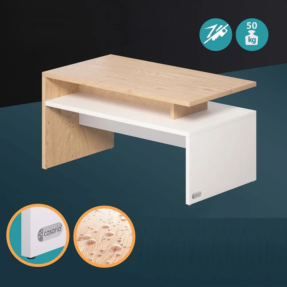 Konferenčný stolík SACRAMENTO, 95x55x50cm, biela/hnedá Casaria