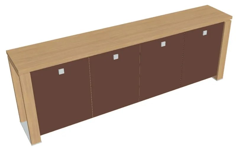 Nízka skriňa Verno+ S 260 x 46 x 90 cm, sklenené dvere, dub svetlý / hnedá