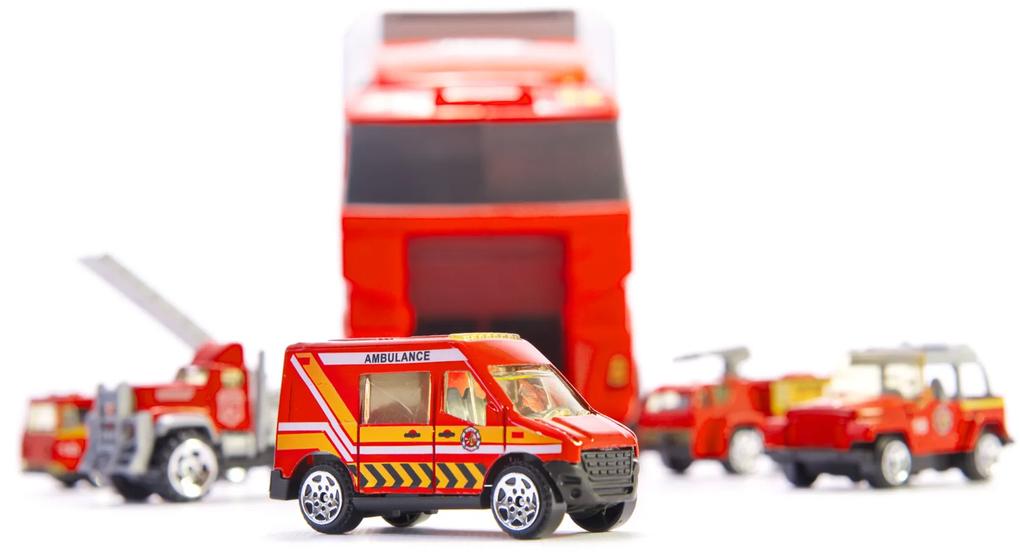 KIK Transportné vozidlo TIR + kovové autá hasičského zboru