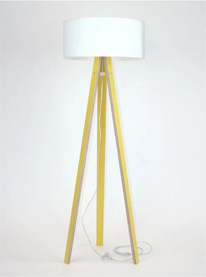 Žltá stojacia lampa s bielym tienidlom a transparentným káblom Ragaba Wanda