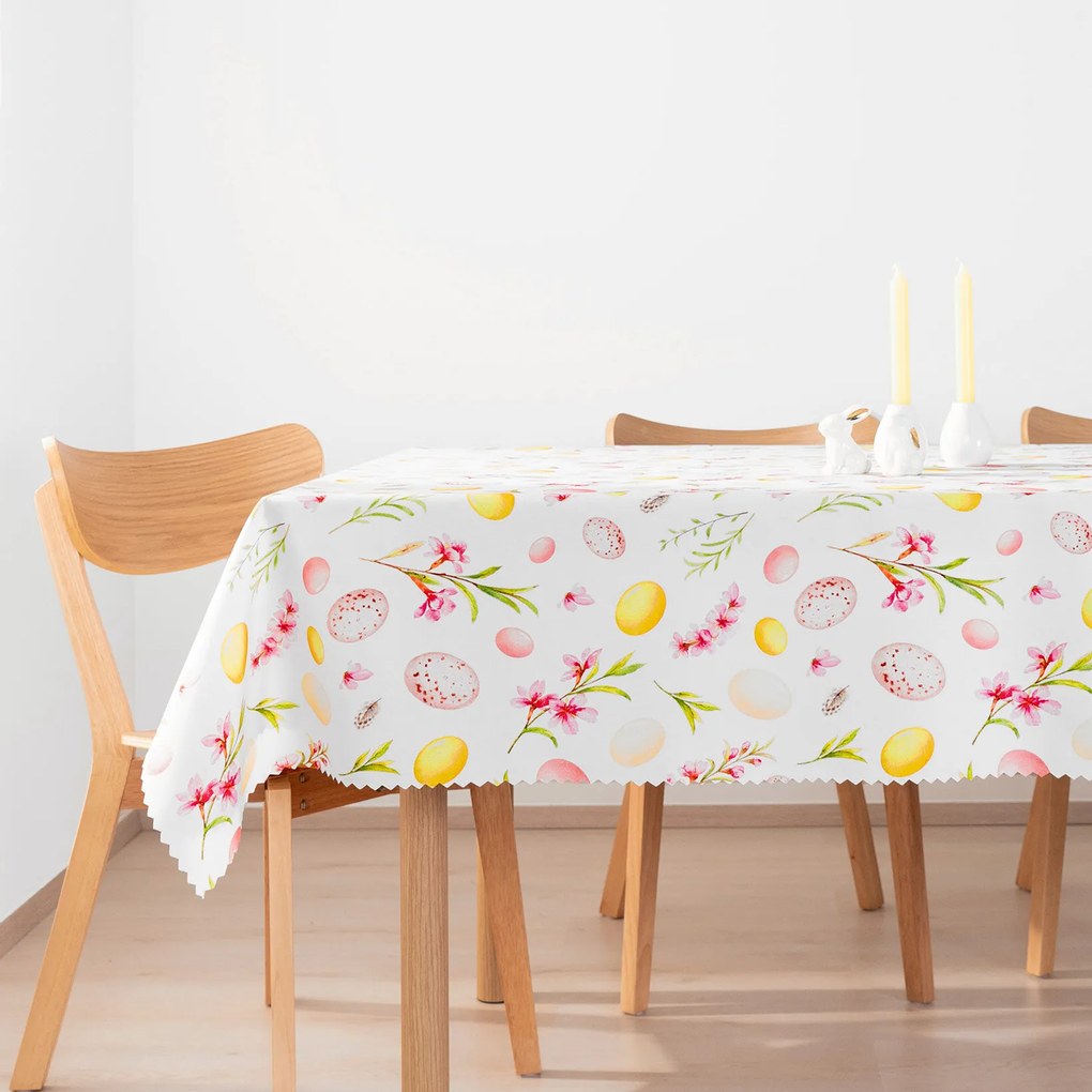 Goldea veľkonočný hranatý teflónový obrus - kraslice s kvetinami 140 x 220 cm
