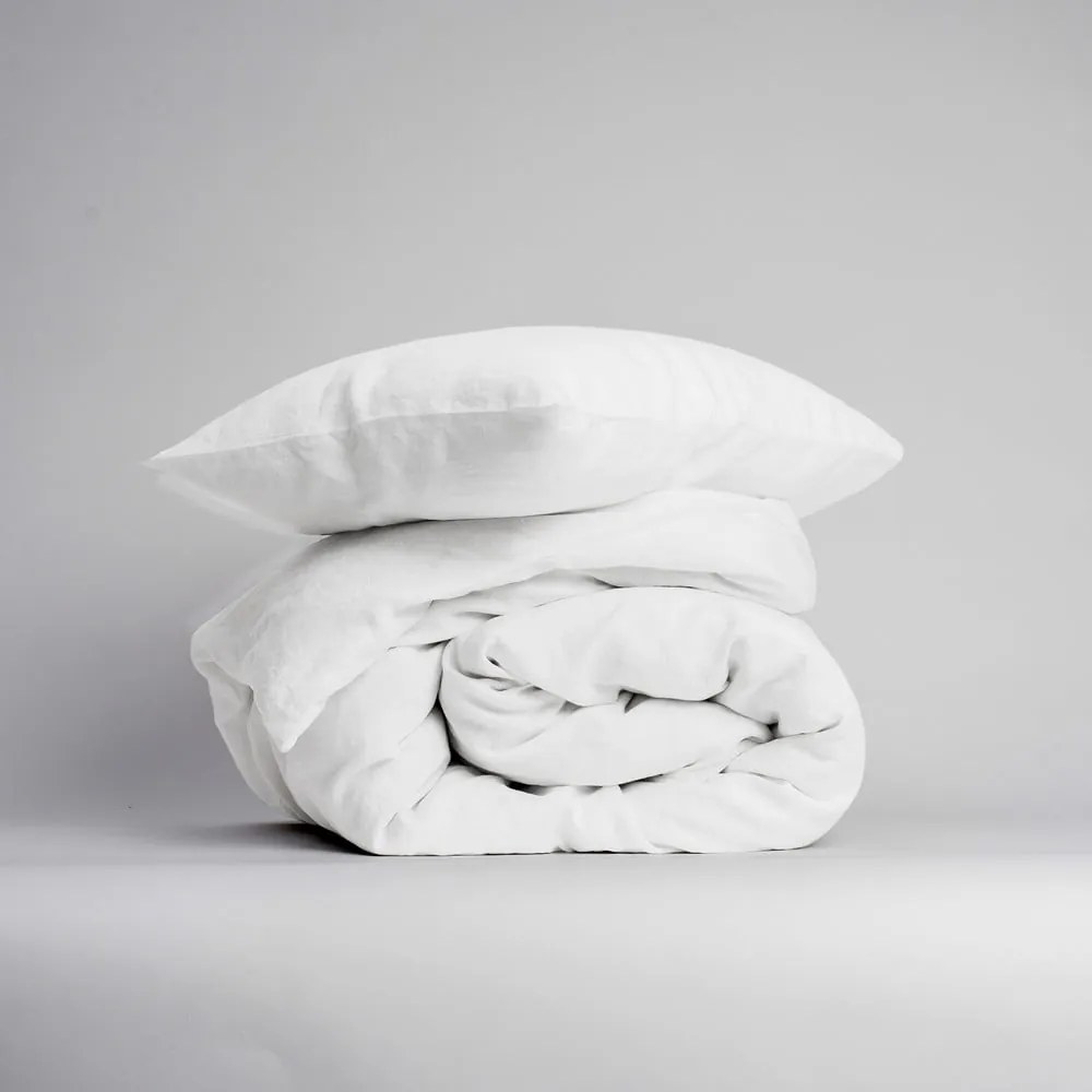 Predĺžené biele obliečky na jednolôžko s prímesou ľanu 165x220 cm – Linen Tales