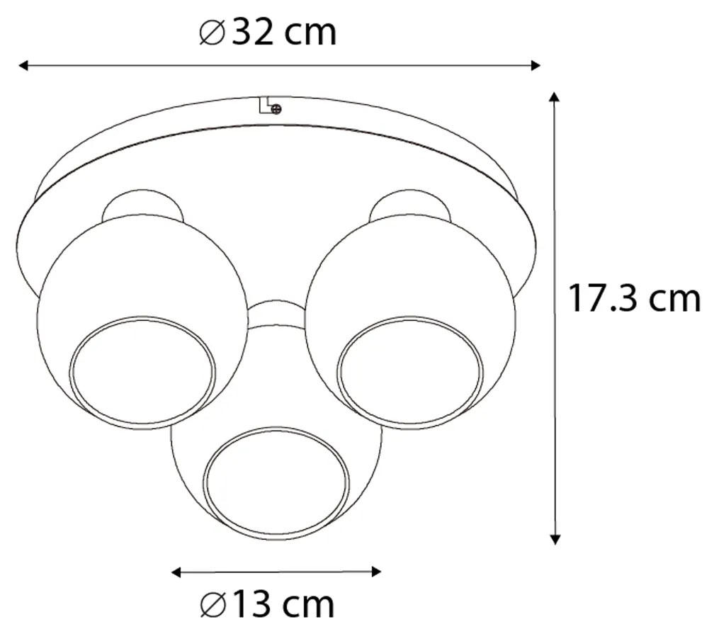 Inteligentné stropné svietidlo čierne s dymovým sklom 3-svetlá vrátane WiFi A60 - Vidro