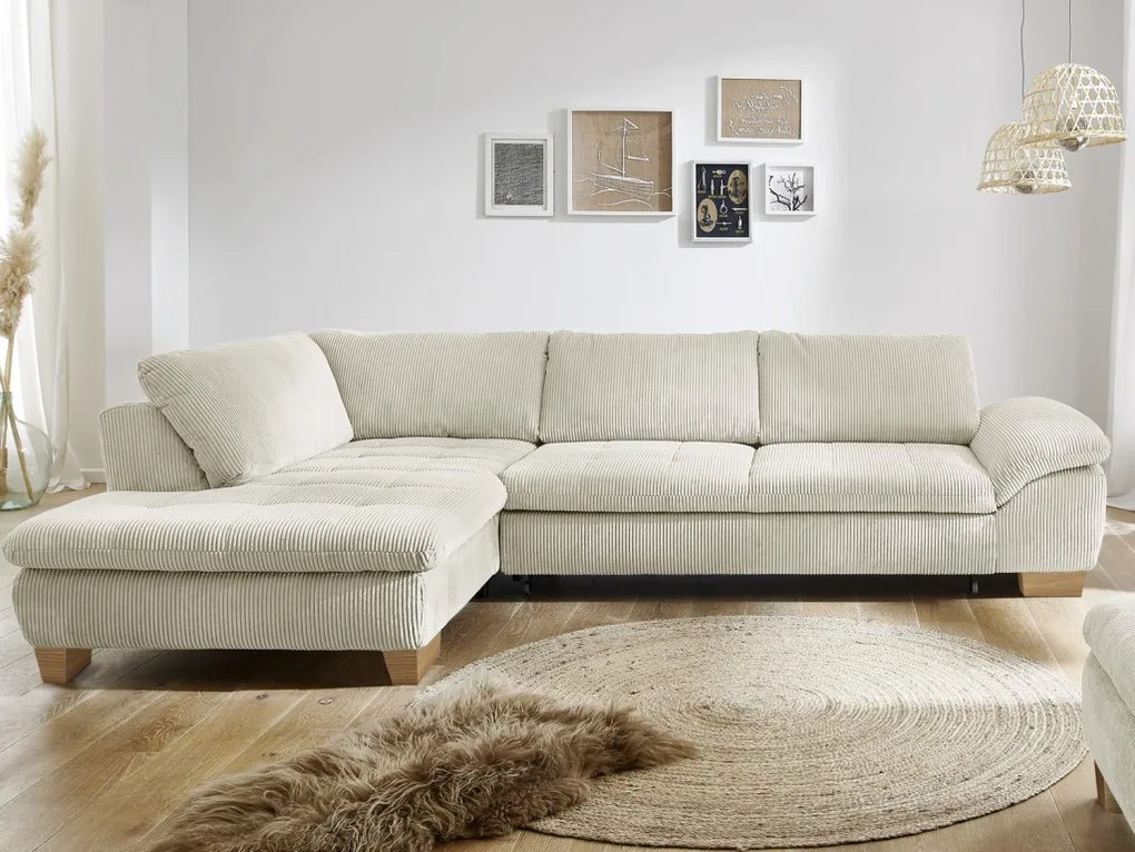 Rohová sedacia súprava MP-IN14007, krémová štruktúrovaná látka