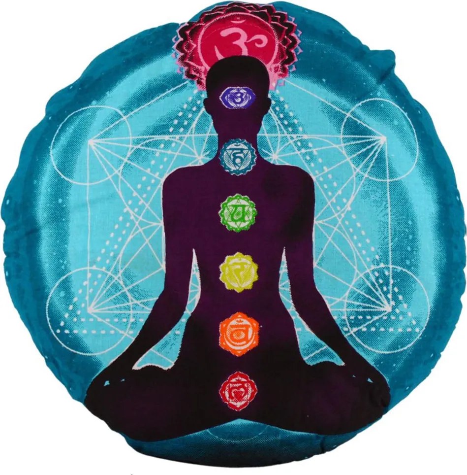 Dini Meditačná taburetka, jogín a 7 čakier, vysoká, modrá