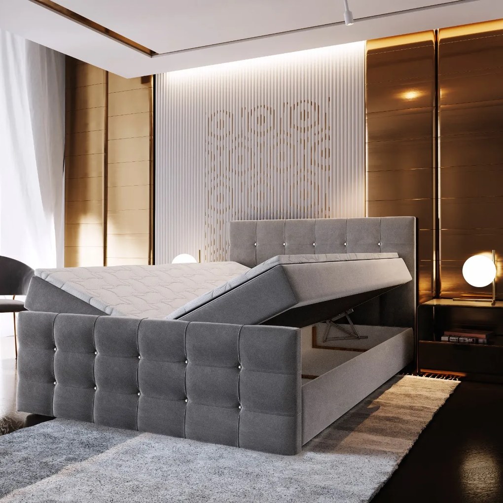 GLAMOUR MANŽELSKÁ POSTEĽ 180X200 + TOPPER VISCO + ÚLOŽNÝ PRIESTOR + KRYŠTÁLIKY SOFT 66