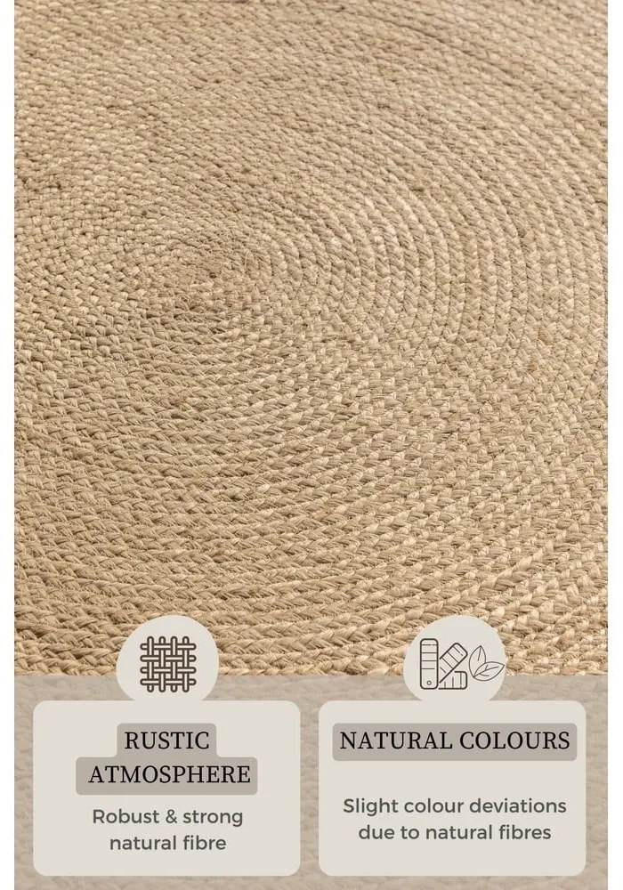 Slonovinový obojstranný jutový okrúhly koberec ø 200 cm Braided Ivory – Hanse Home