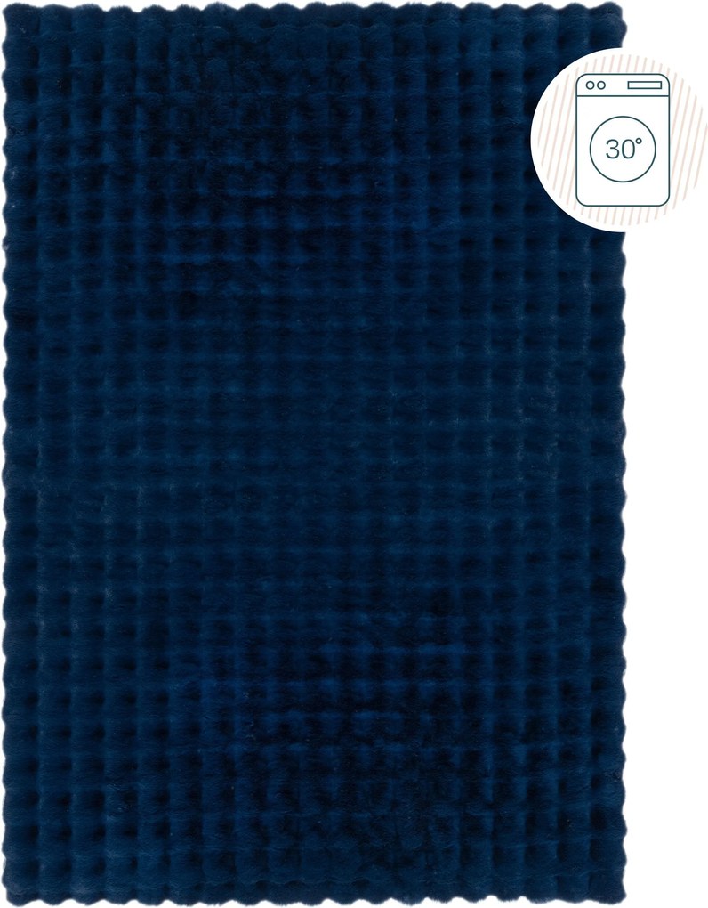 Kusový koberec Waffle Faux Fur Navy, 180x290, modrá, obývacia izba, Flair Rugs