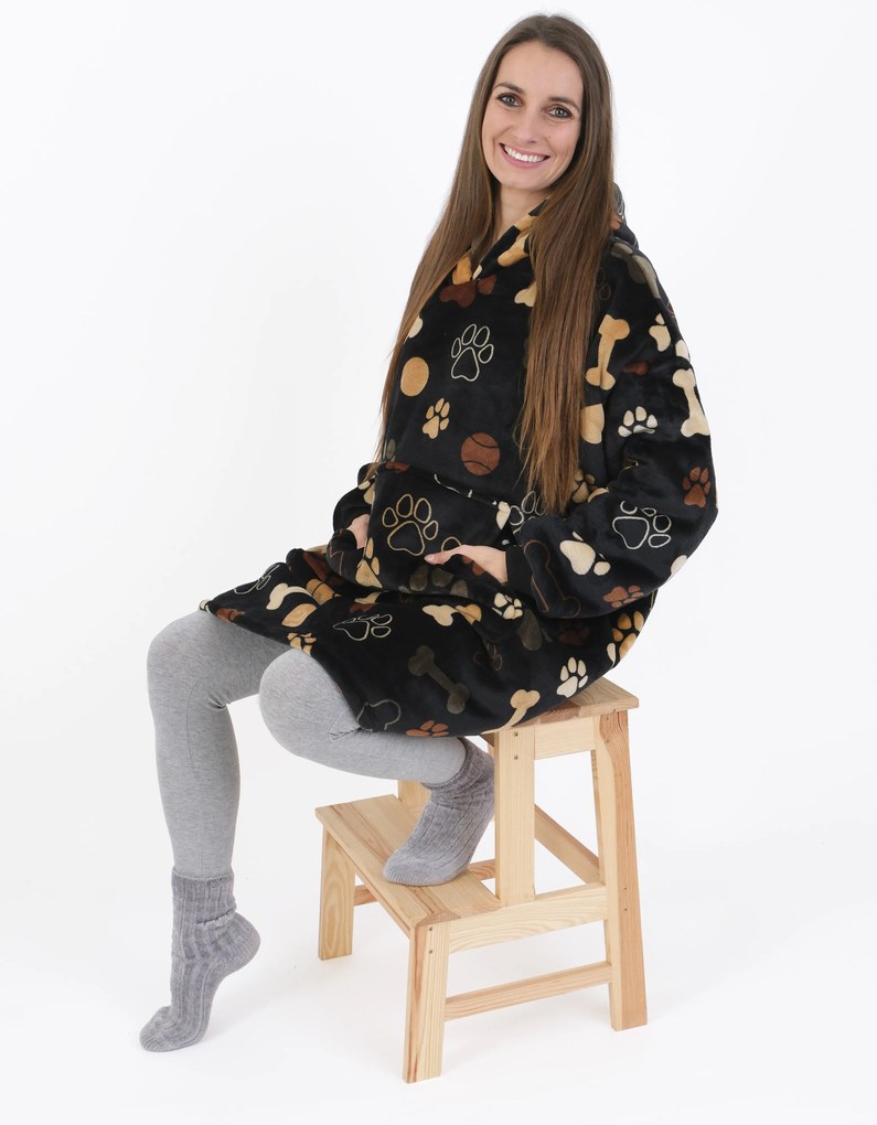 Baránková mikina mikroplyš – Psie labky čiernej veľkosť M