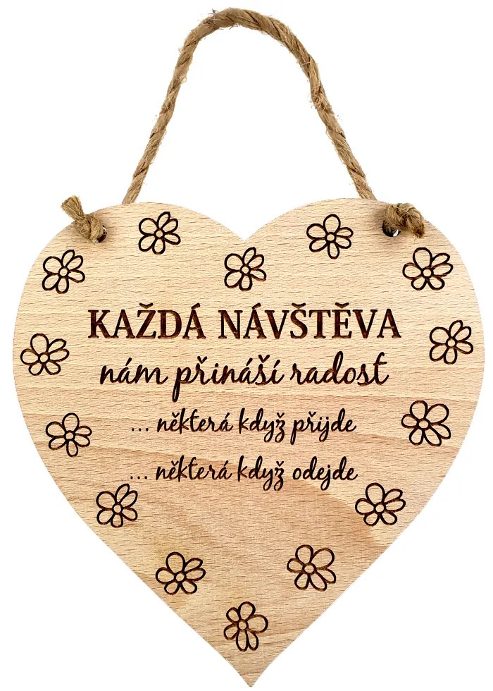 AMADEA Drevené srdce s textom Každá návšteva.., masívne drevo, 16 x 15 cm