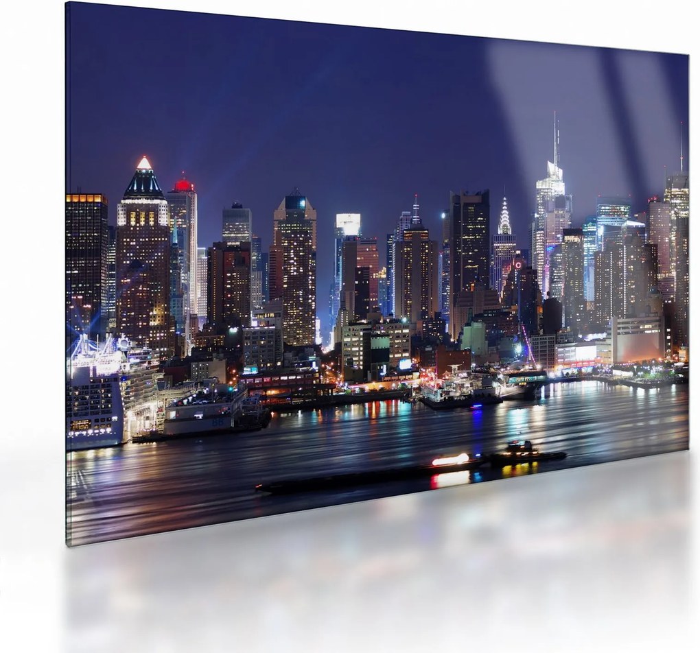Sklenený obraz - Osvetlené New Yorské mrakodrapy (70x50 cm)