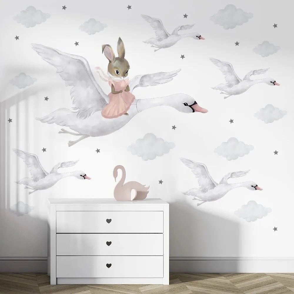 Gario Detská nálepka na stenu Zajačik s labuťou