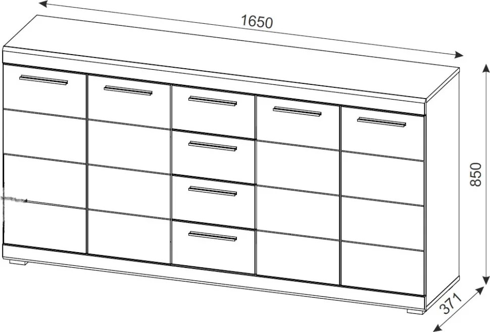 Široká komoda Scout, 165 cm, sivý dub/biely lesk