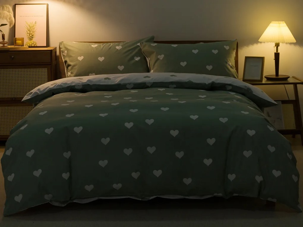 XPOSE® Bavlnené Renforcé obliečky SRDCOVKA DUO - biele/tmavo zelené