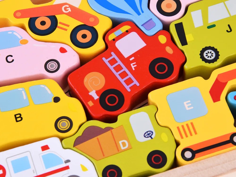 Drevené puzzle Vozidlá s písmenkami 27 dielikov Inlea4Fun