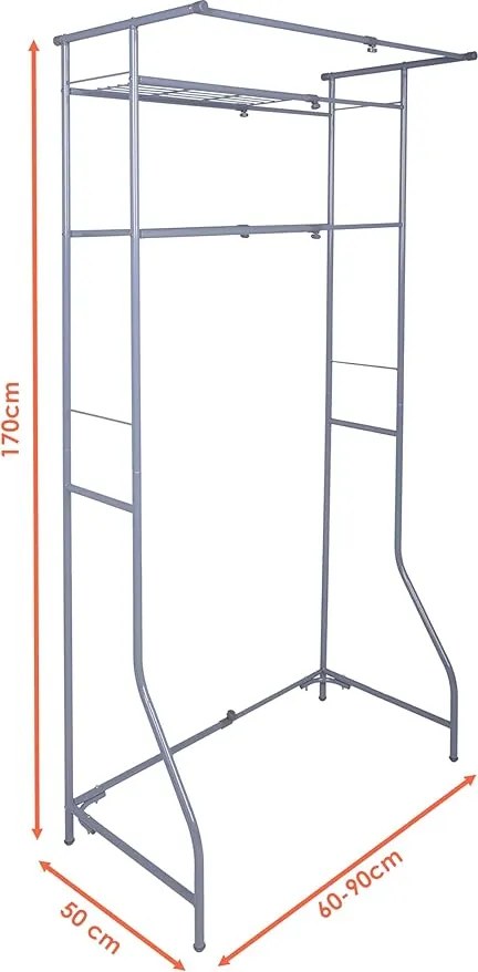 Kovový kúpeľňový regál nad práčku FIXANO 170x60-90 cm, sivá