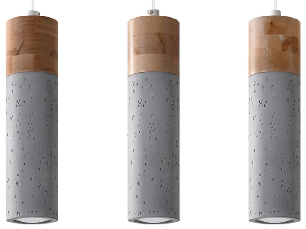 Závesné svietidlo Zane, 3x drevené/betónové tienidlo