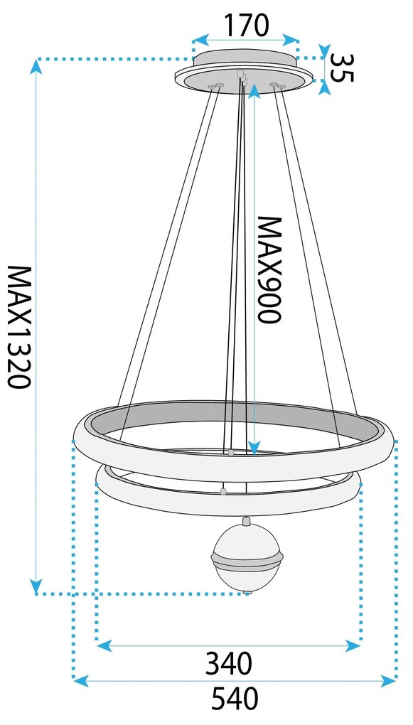 Toolight Toolight, stropné svietidlo 50cm, 160W, 4000K, 5000lm, G143-CP, zlatá, OSW-02613