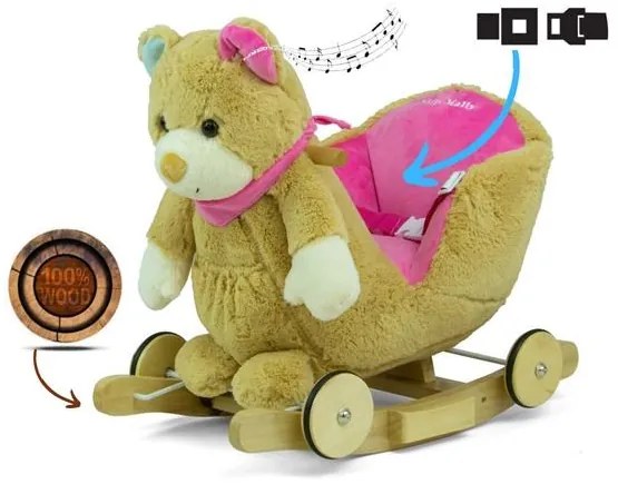 Hojdacia hračka s melódiou a kolieskami Milly Mally Polly Medvedík hnedo-ružový