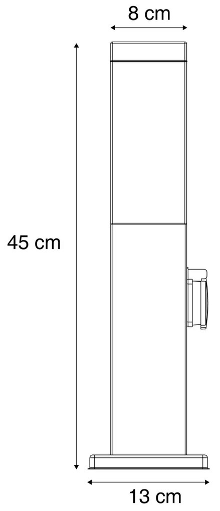 Vonkajšia lampa hrdzavo hnedá s čírym sklom 45 cm IP44 so zásuvkou a snímačom pohybu - Malios