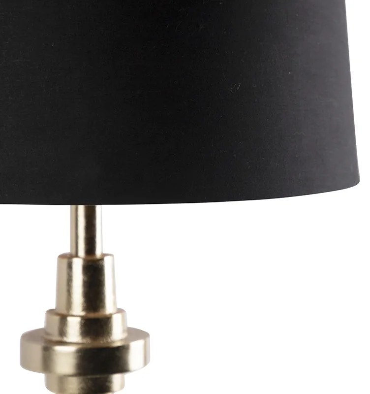 Art Deco stolová lampa zlatá a čierna bavlnený tienidlo 45 cm - Diverso