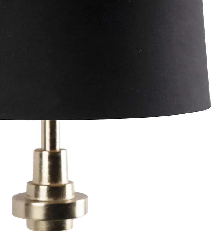 Art Deco stolová lampa zlatá a čierna bavlnený tienidlo 45 cm - Diverso