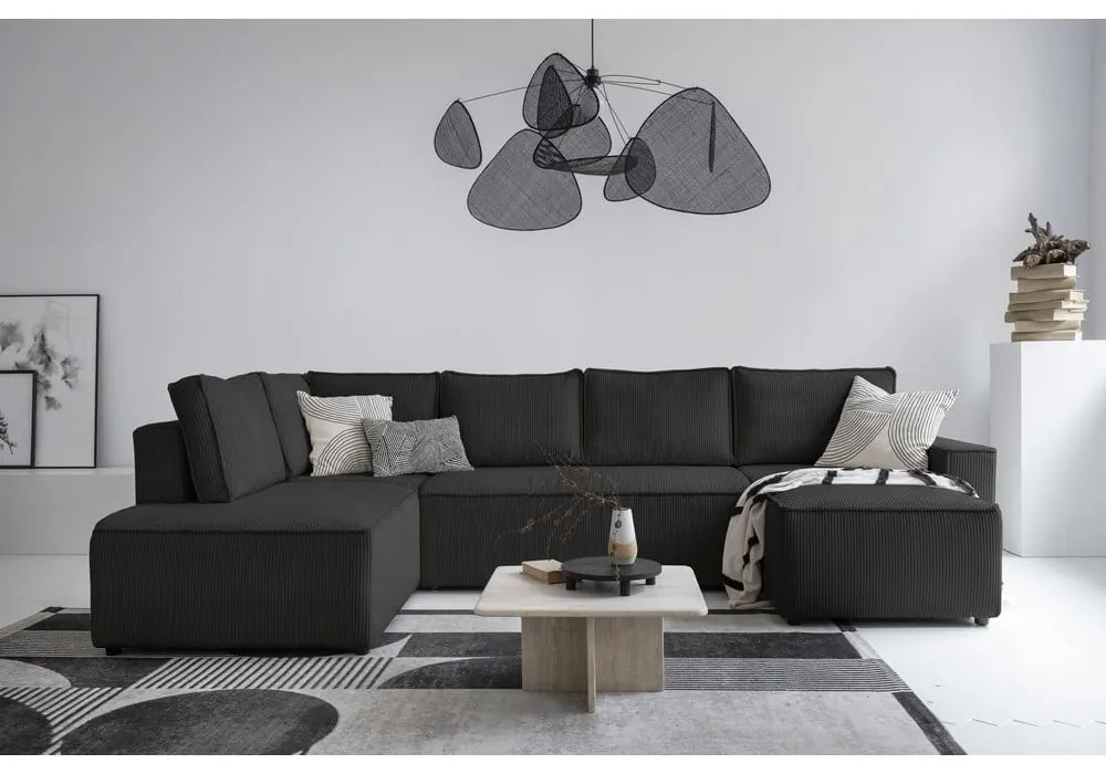 Antracitovosivá menčestrová rozkladacia rohová pohovka (ľavý roh/do tvaru "U") Brave Dave – Miuform