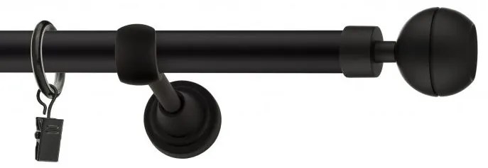 Dekorstudio Garniža jednoradová Guľa OPTIC čierna matná 19mm Dĺžka: 280cm, Typ uchytenia: Držiak modern, Typ príslušenstva: Krúžky tiché so štipcami