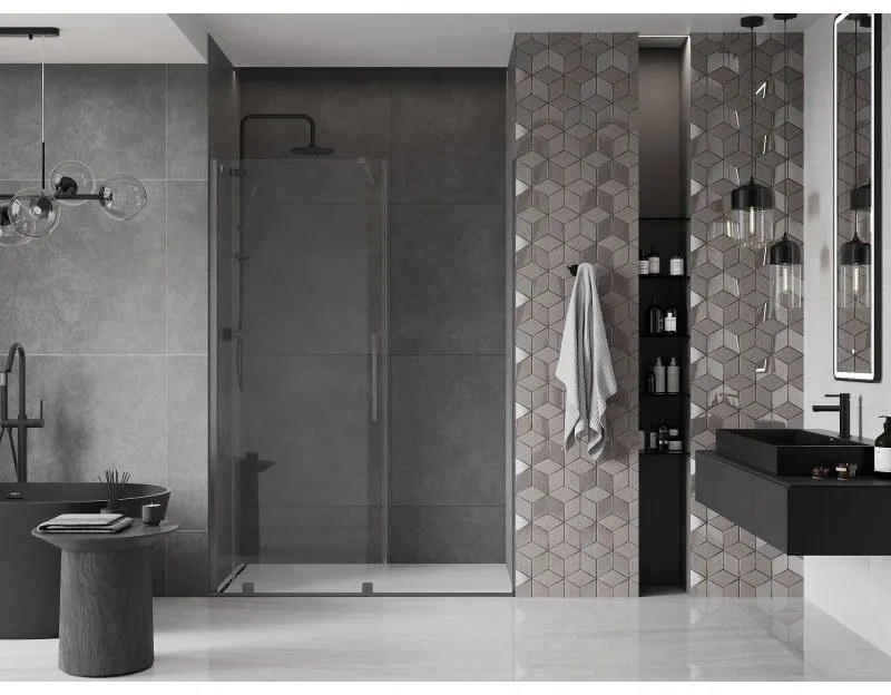 Mexen Velar, posuvné dvere do otvoru 130x200 cm, 8mm číre sklo, grafitová matná, 871-130-000-01-66