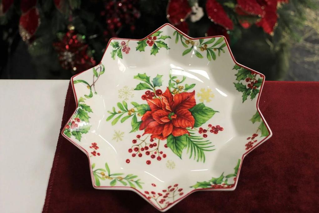 Biely tanier s vianočným motívom tvar hviezdy 22cm
