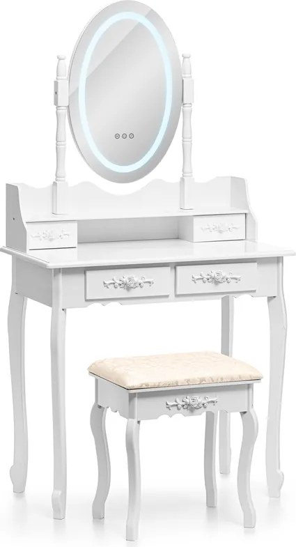 Moderný toaletný stolík s oválnym zrkadlom a LED osvetlením