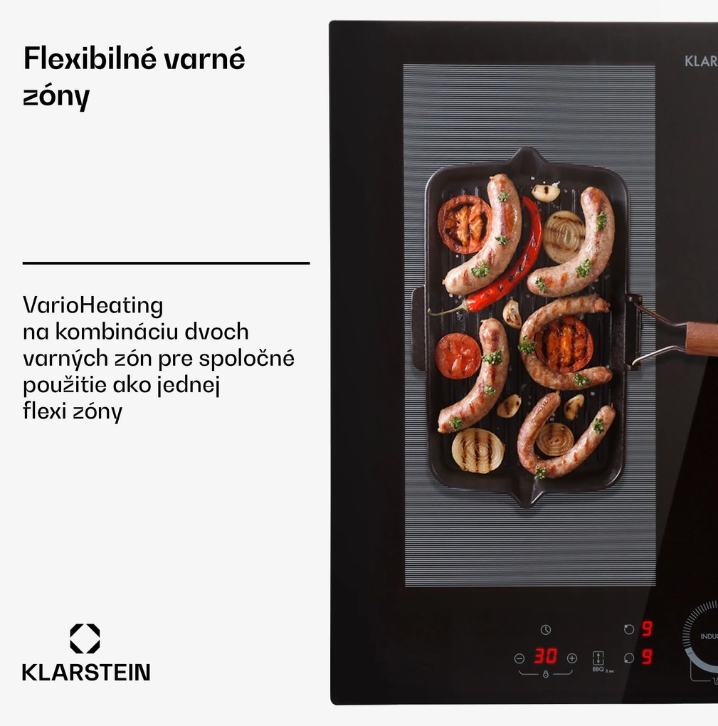 Klarstein Delicatessa 60, vstavaná indukčná varná doska, 7000 W, 4 zóny, sklokeramika, časovač